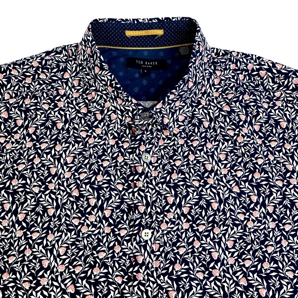 Ted Baker Mens All Over Floral Print Short Sleeve Button Up Shirt Small